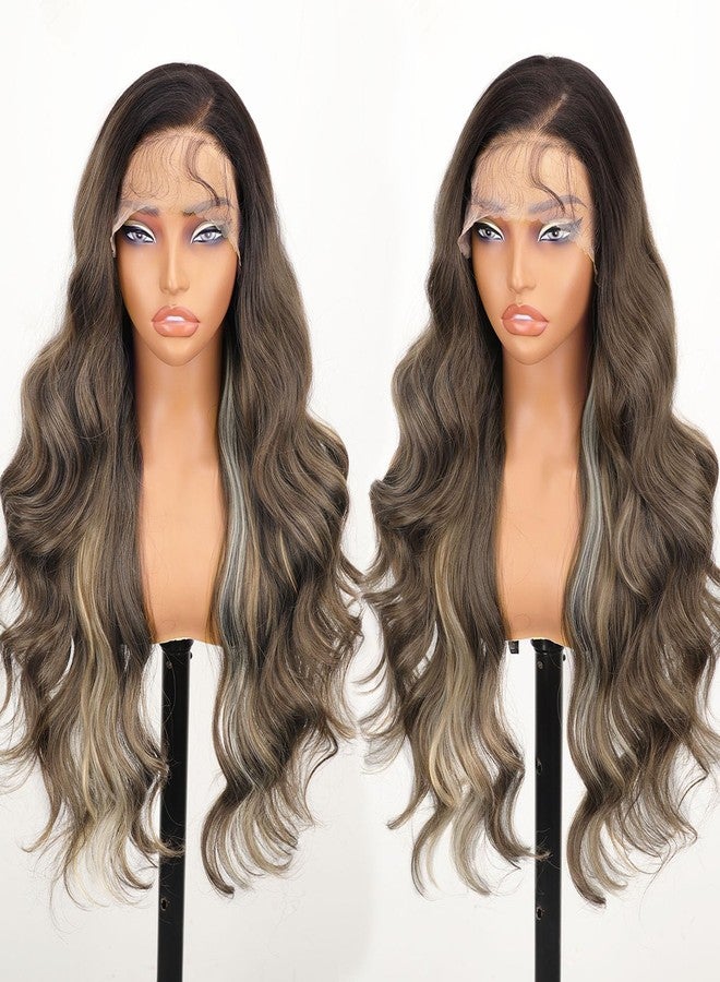 AISI HAIR 13×4 HD Brown Highlight Lace Front Wigs for Women - Pre Plucked Long Body Wavy Synthetic Lace Wig with Baby Hair, Beginner Friendly, Natural Looking, Free Part 28 Inch - Image 1